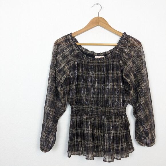 NWT Knox Rose Black Gold Shine Stripe Long Sleeve Blouse - Picture 3 of 8